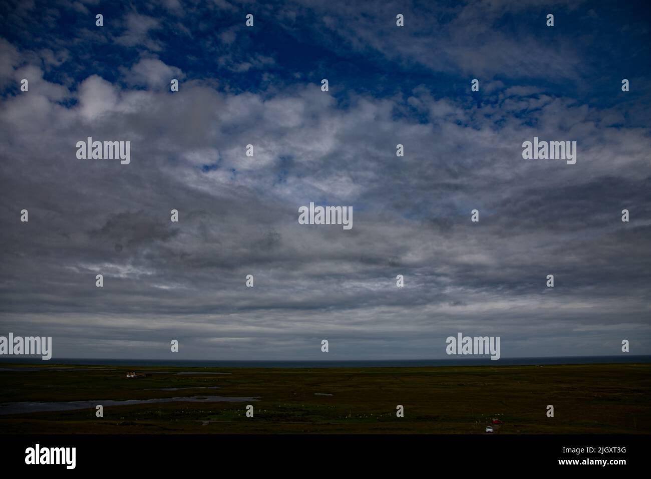 South Uist showing the typical flat Western side toward the Atlantic Ocean Stock Photo