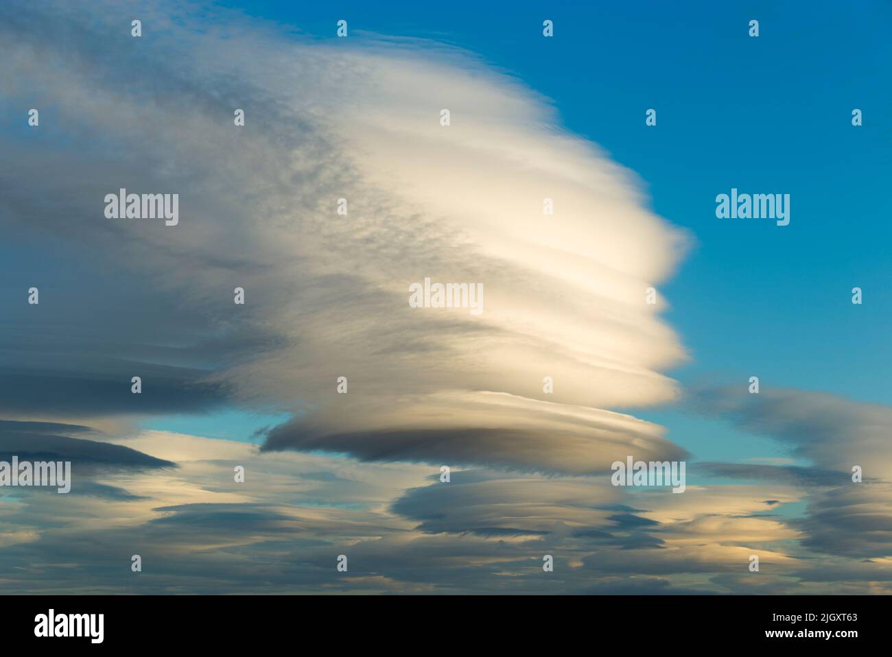 Altocumulus Lenticularis clouds, Orkney Isles Stock Photo