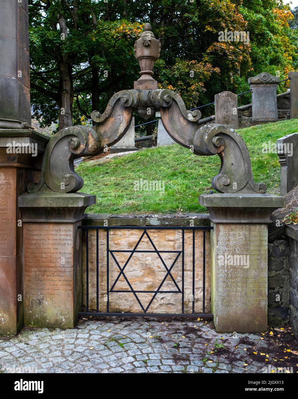 Glasgow, Scotland - October 12th 2021: The Jewish star at the Jewish burial ground section at Glasgow Necropolis in Glasgow, Scotland. Stock Photo
