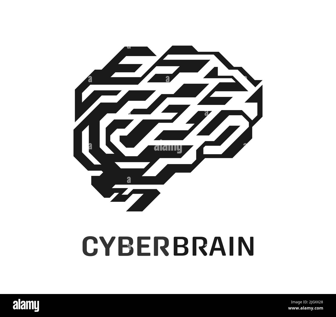Cyberbrain vector silhouette. Artificial human brain. AI (artificial intelligence) concept. Isolated on white background Stock Vector