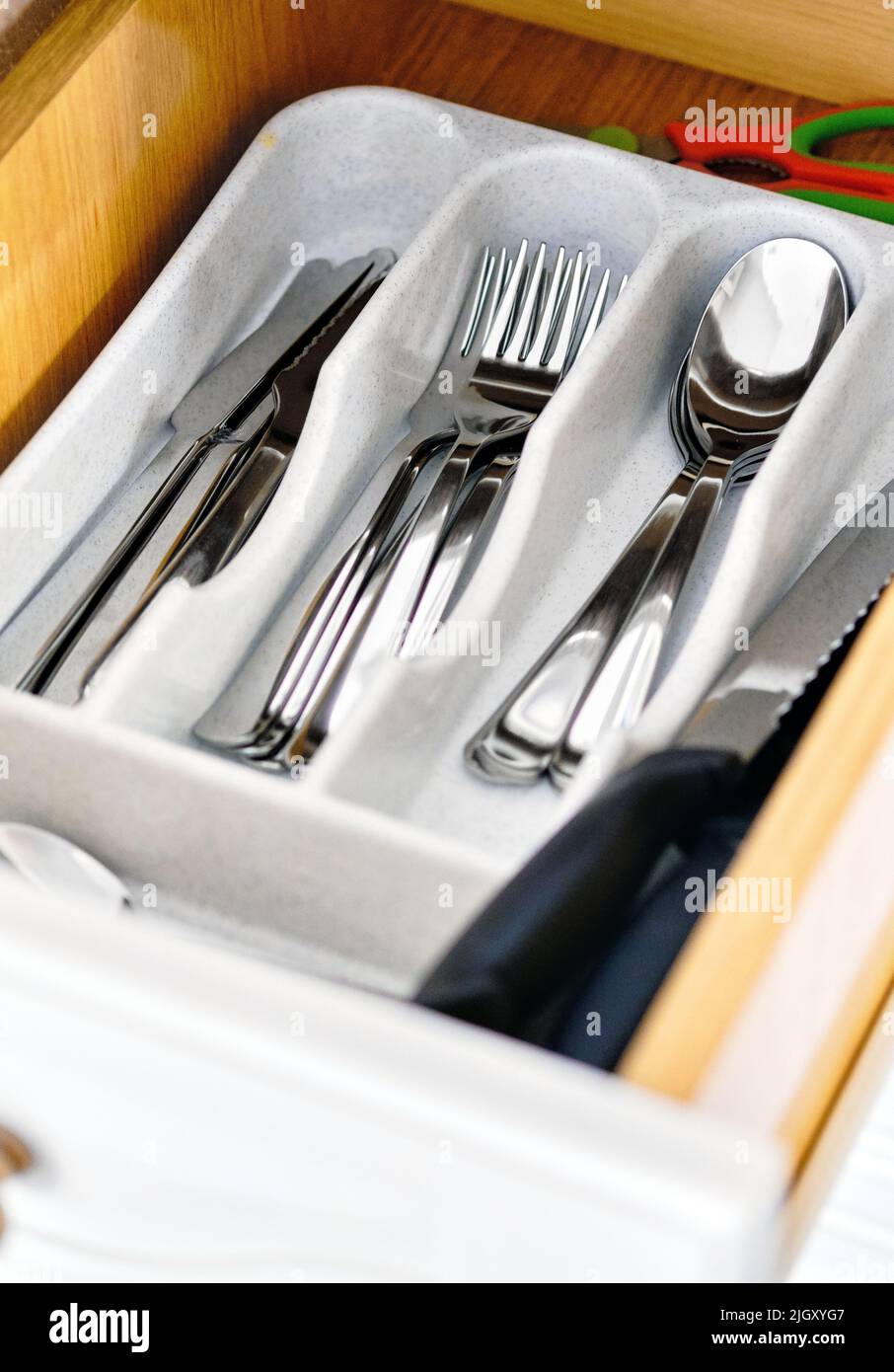 A kitchen drawer with flatware Stock Photo Alamy