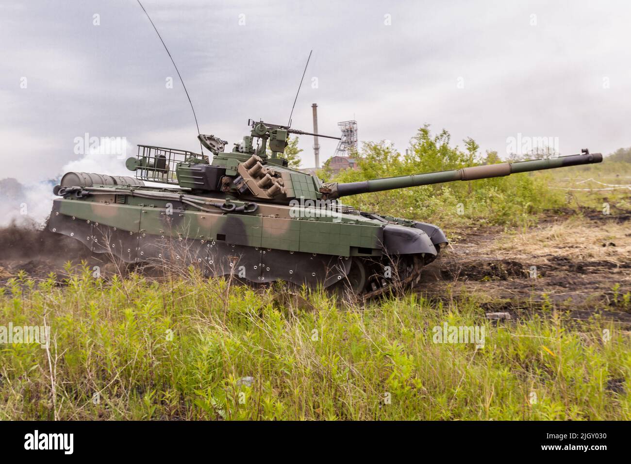 Polish modern battle tank PT91 during military demonstrations. A