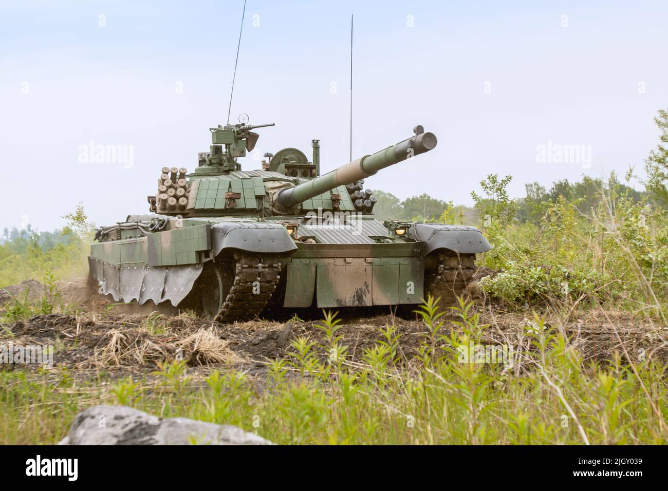 Polish modern battle tank PT91 during military demonstrations. A