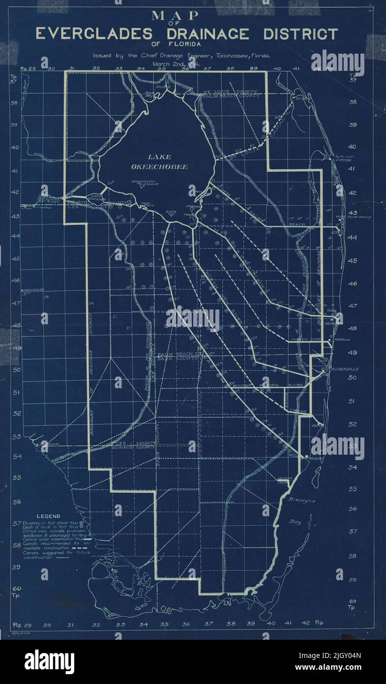 Old Florida Everglades Map - Map Of Everglades Drainage District Of Florida 1914 2JGY04N 