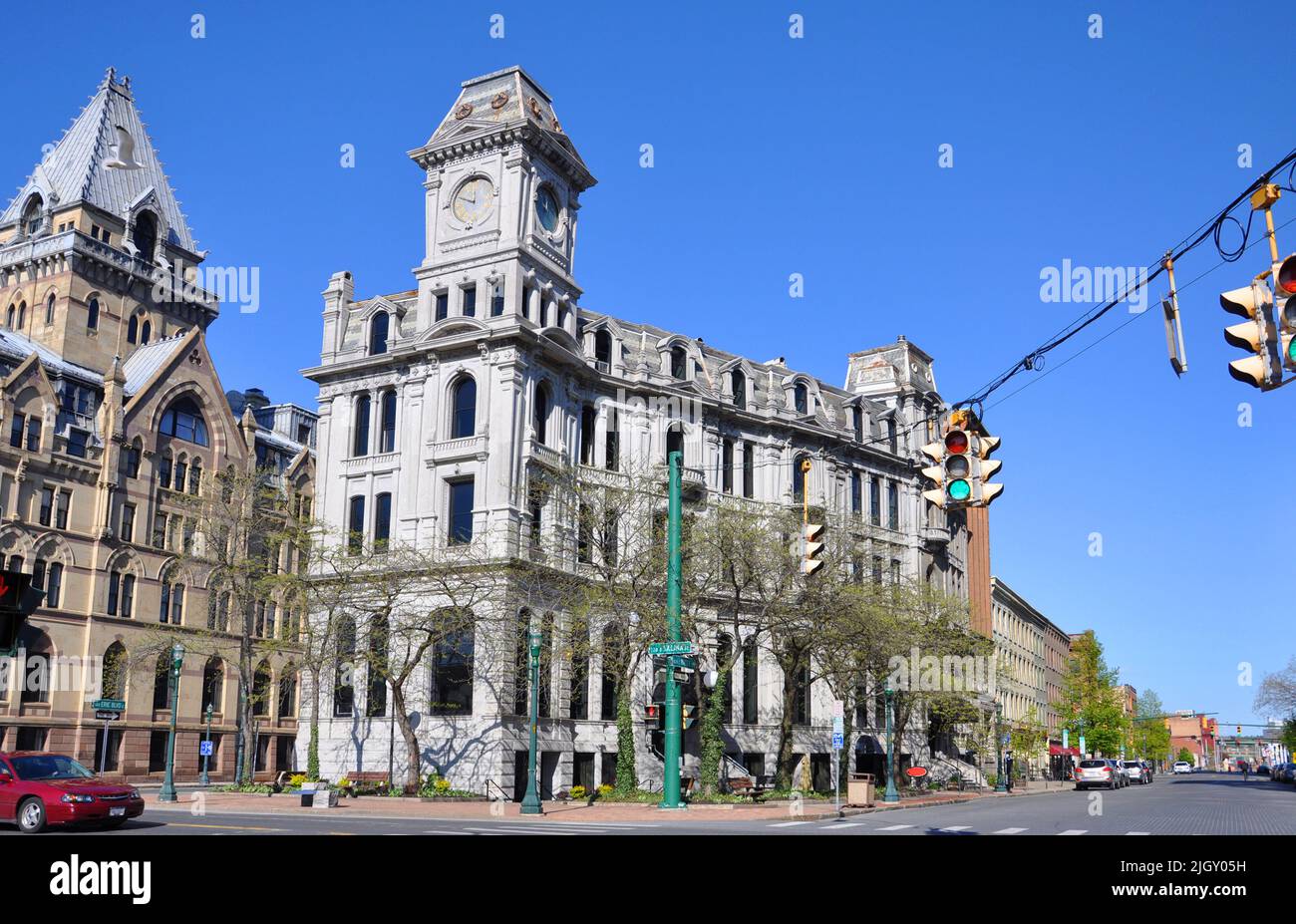 Gridley Building was built in 1867 at 101 S Salina Street at Clinton