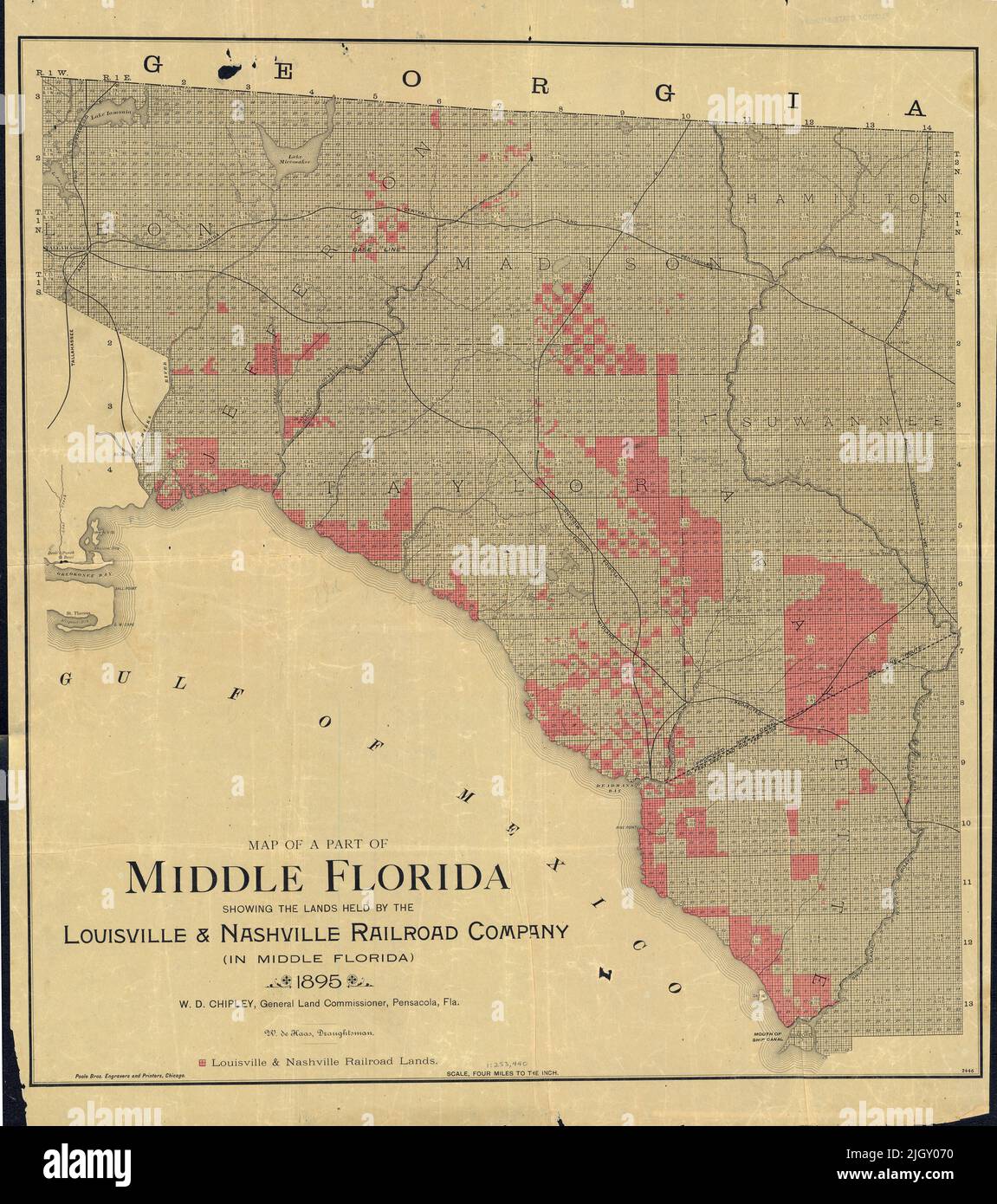 Map of a Part of Middle Florida, Showing the Lands Held by the Louisville & Nashville Railroad Company, 1895 Stock Photo