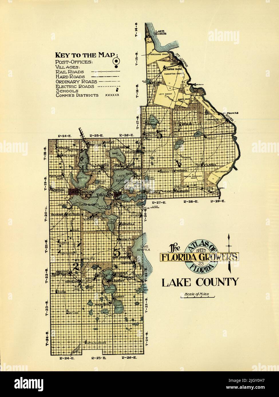 The Florida Growers Atlas of Florida, Map of Lake County, 1914 Stock Photo