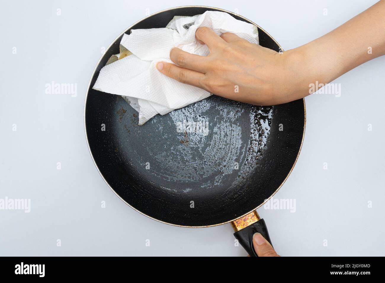Old frying pan with a lot of grease Stock Photo Alamy