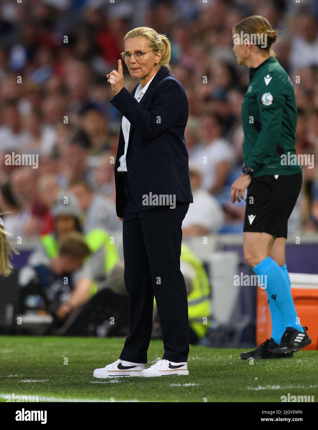 11 Jul 2022 - England v Norway - UEFA Women's Euro 2022 - Group A - Brighton & Hove Community Stadium  England Head Coach Sarina Wiegman during the match against Norway.  Picture Credit : © Mark Pain / Alamy Live News Stock Photo
