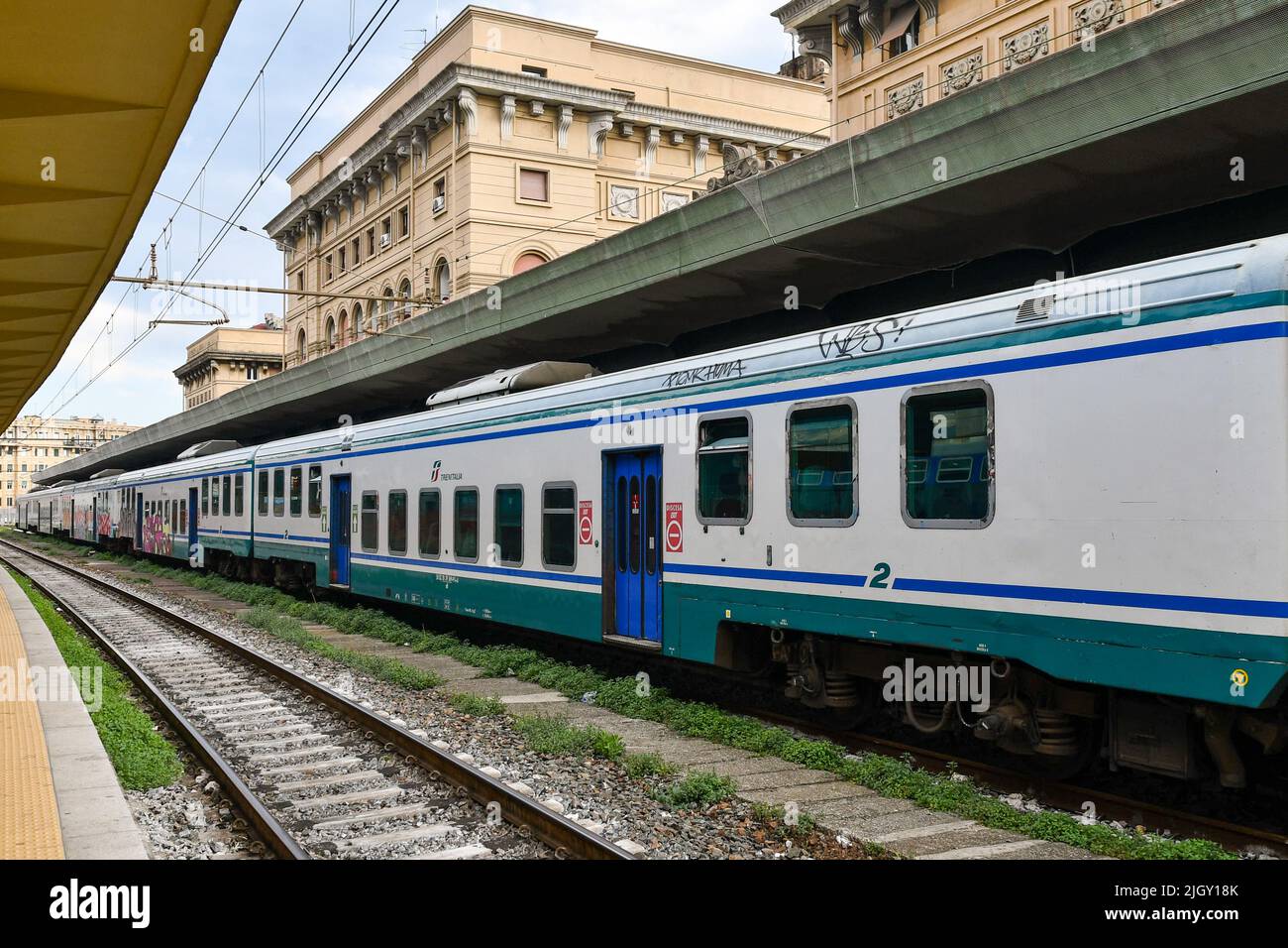 Line train in the Genova Brignole railway station in the city centre of