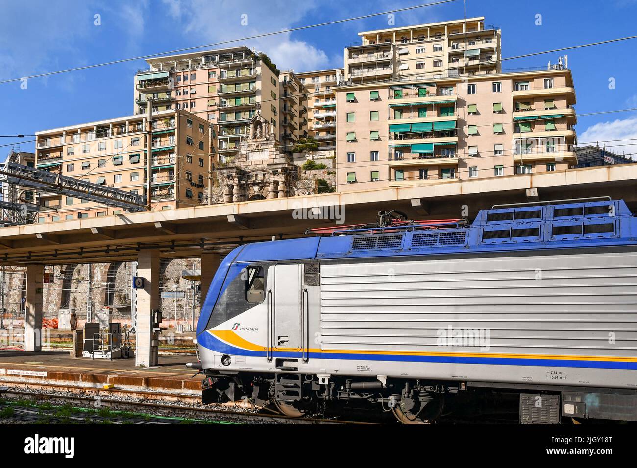 Line train departing from Genoa Brignole railway station, in the city center of Genoa, Liguria, Italy Stock Photo