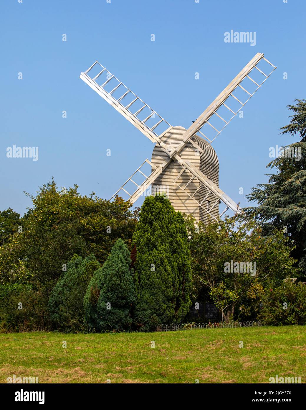 The lovely Duck End Mill, also known as Letchs Mill or Finchingfield Post Mill in the beautiful village of Finchingfield in Essex, UK. Stock Photo