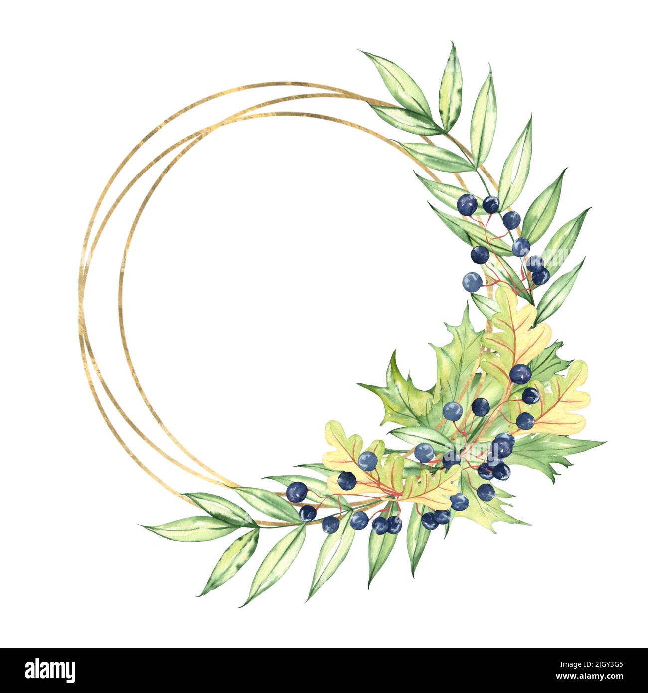 Octuber Frame Watercolor frame decorated with beautiful autumn leaves. Fall ...