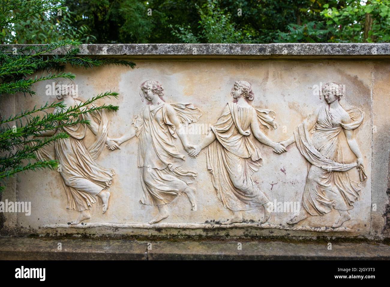 A sculptural detail in the beautiful Bridge End Garden in the town of Saffron Walden in Essex, UK. Stock Photo