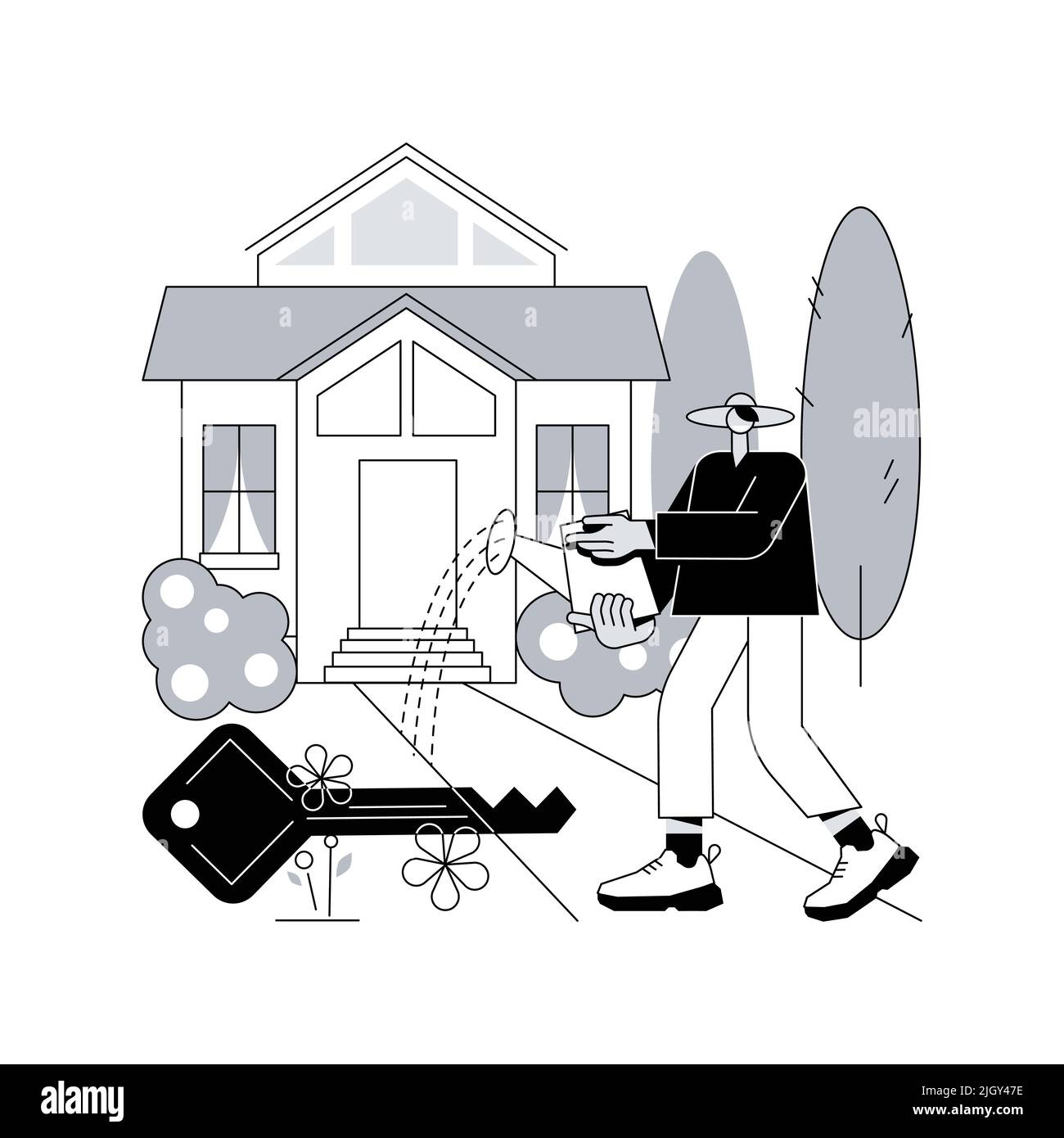 Detached house abstract concept vector illustration. Single family house, stand-alone household, single-detached building, individual land ownership, unattached dwelling unit abstract metaphor. Stock Vector