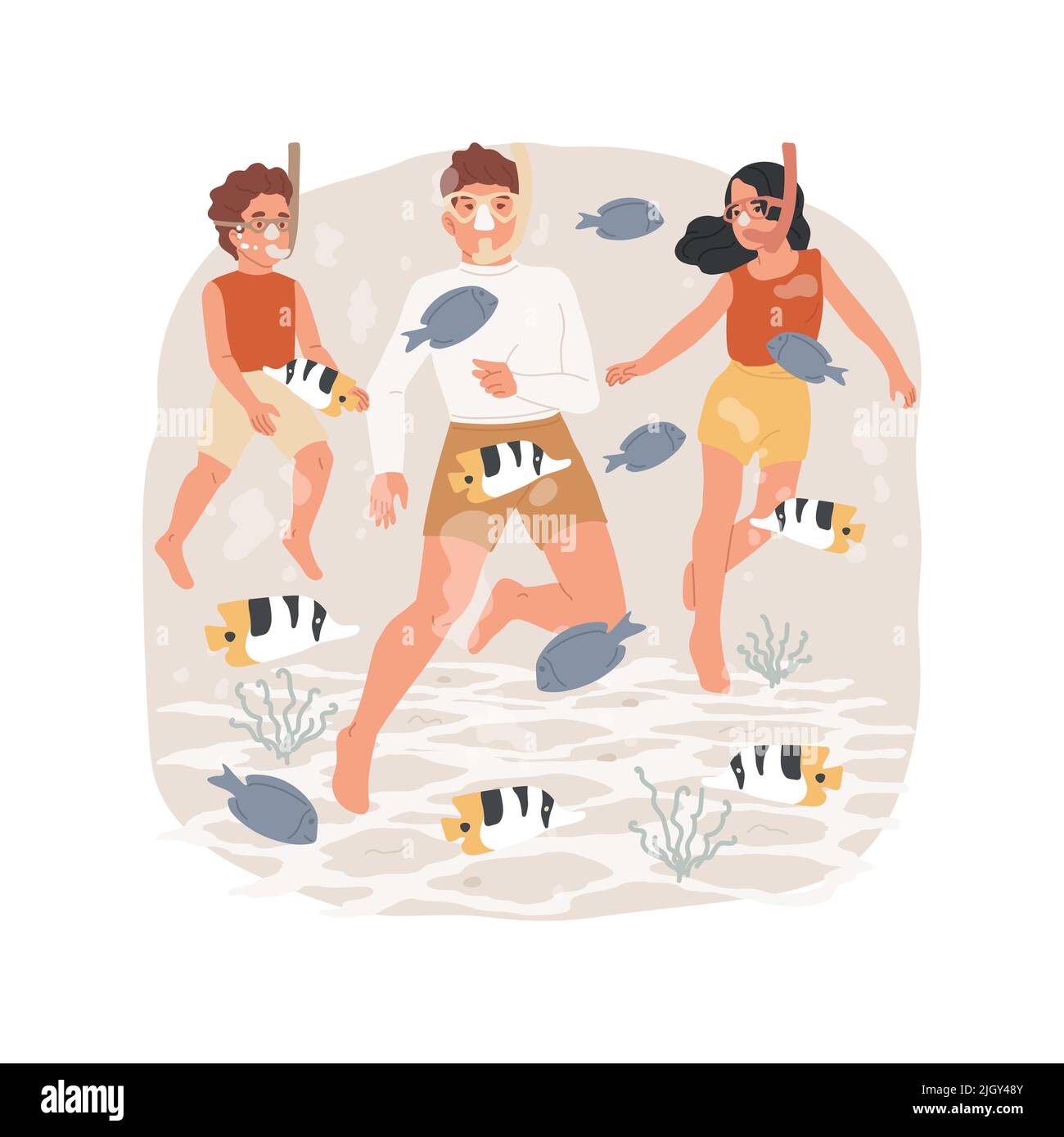 Snorkeling isolated cartoon vector illustration. Kids and parents ...