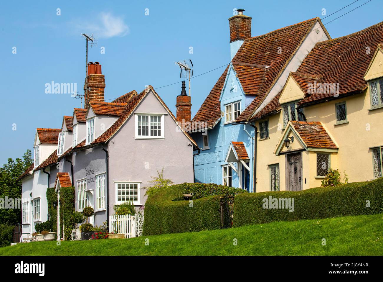 Essex, UK - September 6th 2021: Colourful houses in the beautiful