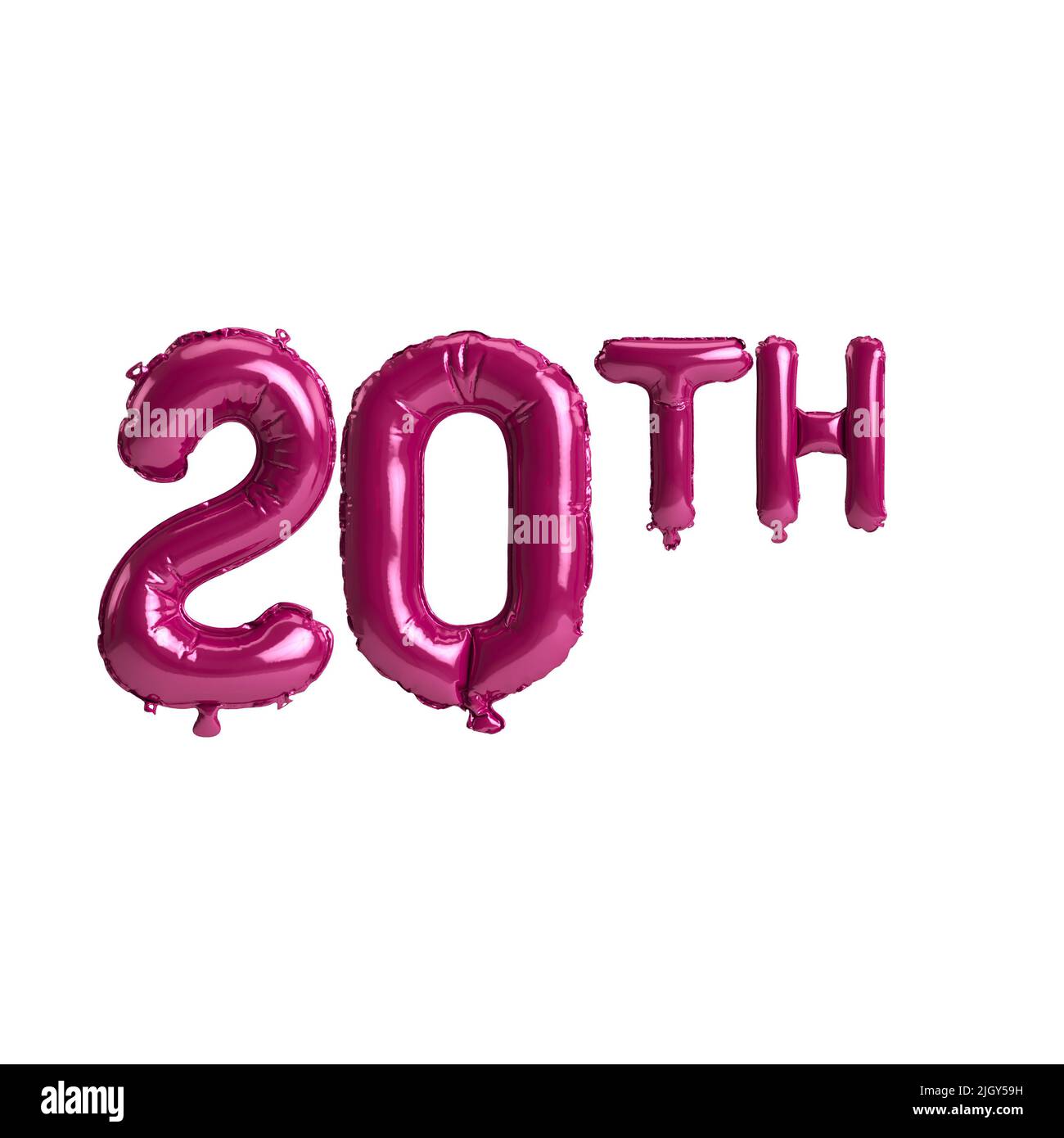 3d illustration of 20th dark pink balloons isolated on background Stock Photo