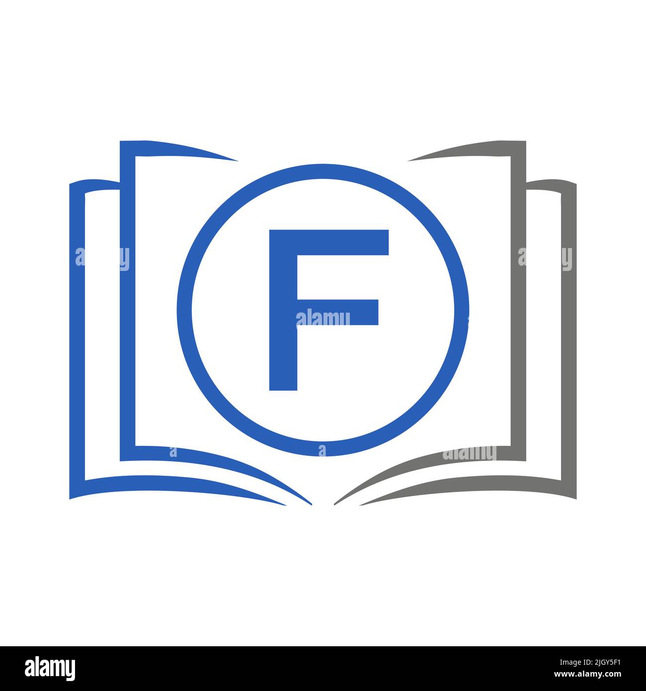 Education Logo On Letter F Template. Open Book Logo On F Letter, Initial Educational Sign Concept Template Stock Vector