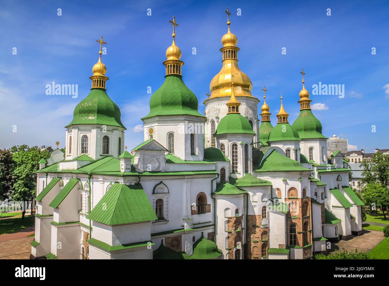 Above Sophia Cathedral in Kyiv at sunny day - Ukraine Stock Photo