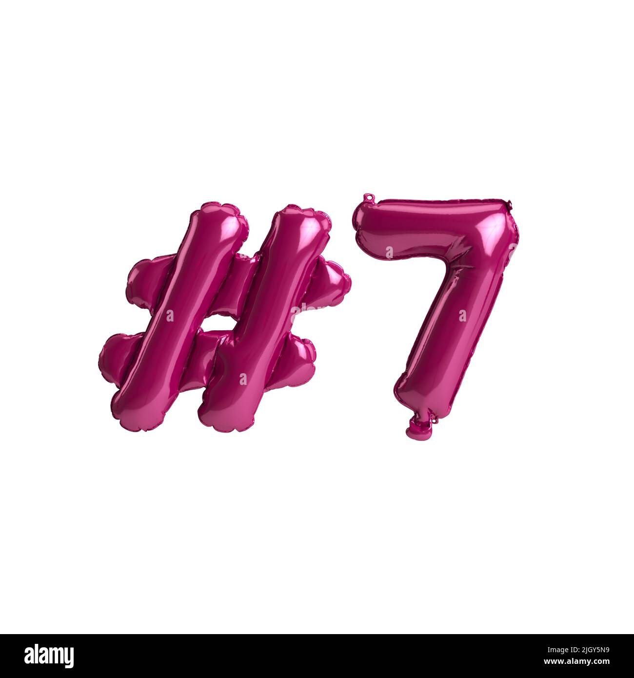 3d illustration of 7 hashtag dark pink balloons isolated on white