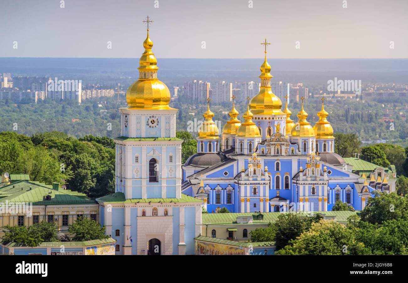 St. Michael s Golden-Domed Monastery high angle view, Kyiv - Ukraine Stock Photo