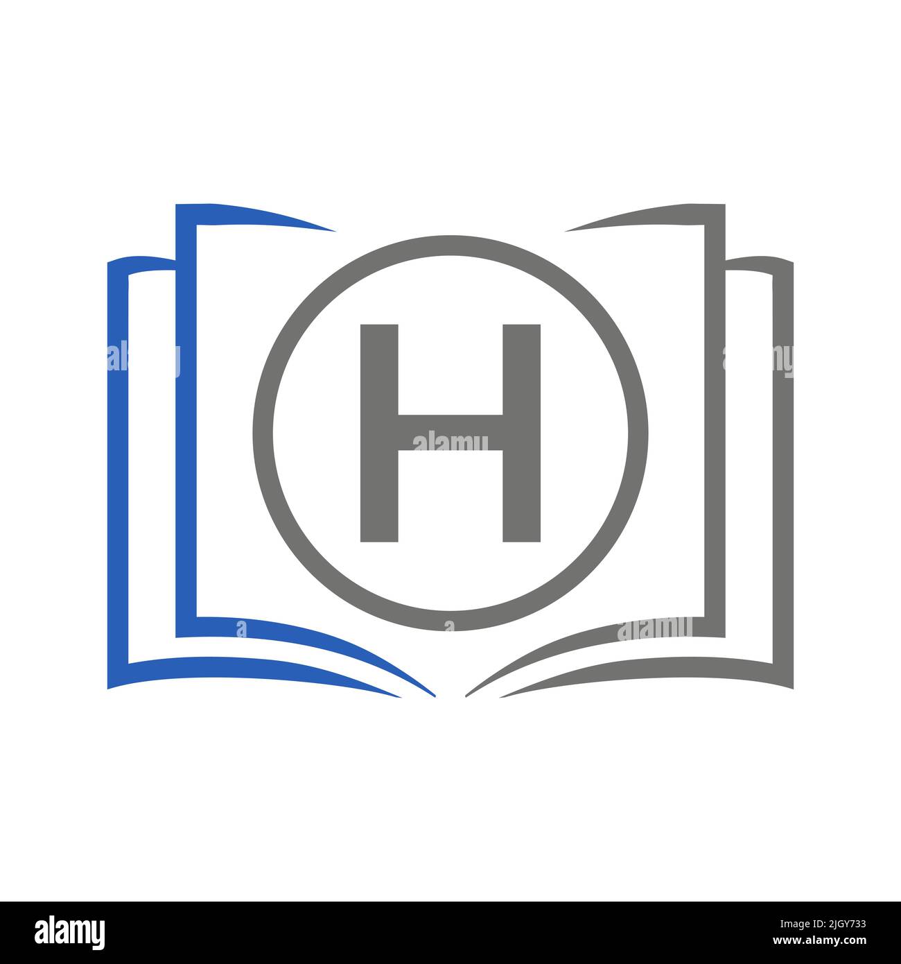 Education Logo On Letter H Template. Open Book Logo On H Letter, Initial Educational Sign Concept Template Stock Vector