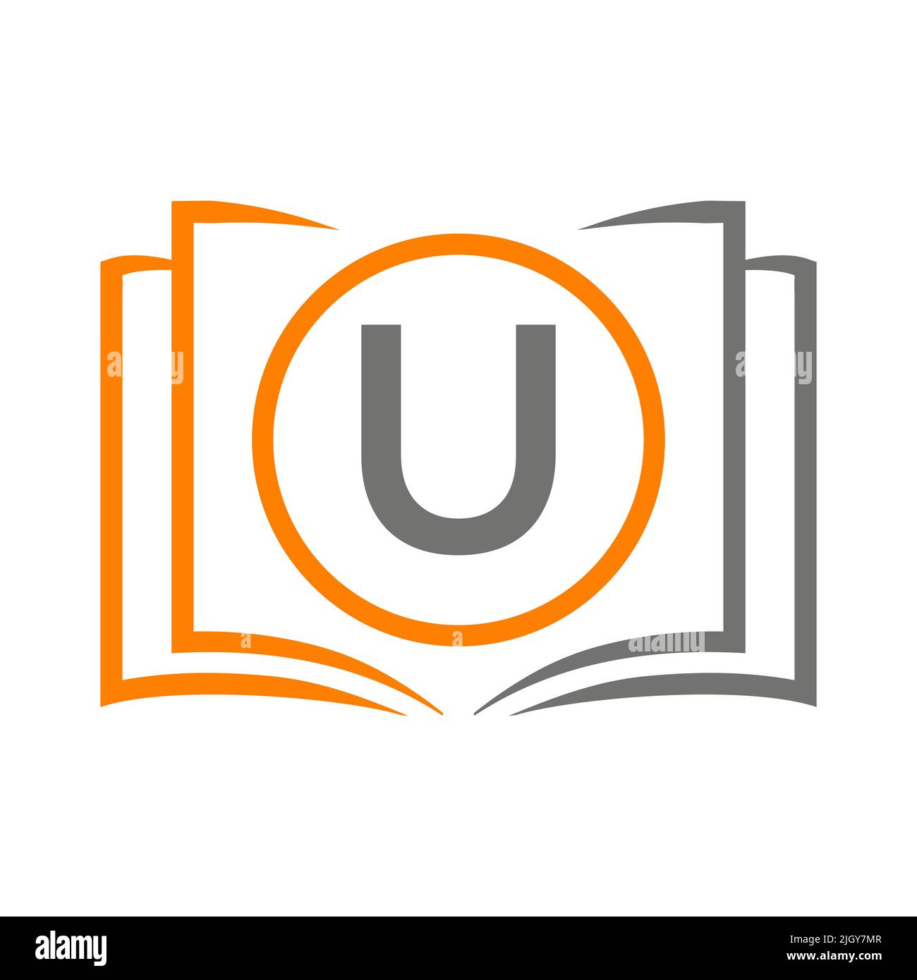 Education Logo On Letter U Template. Open Book Logo On U Letter, Initial Educational Sign Concept Template Stock Vector