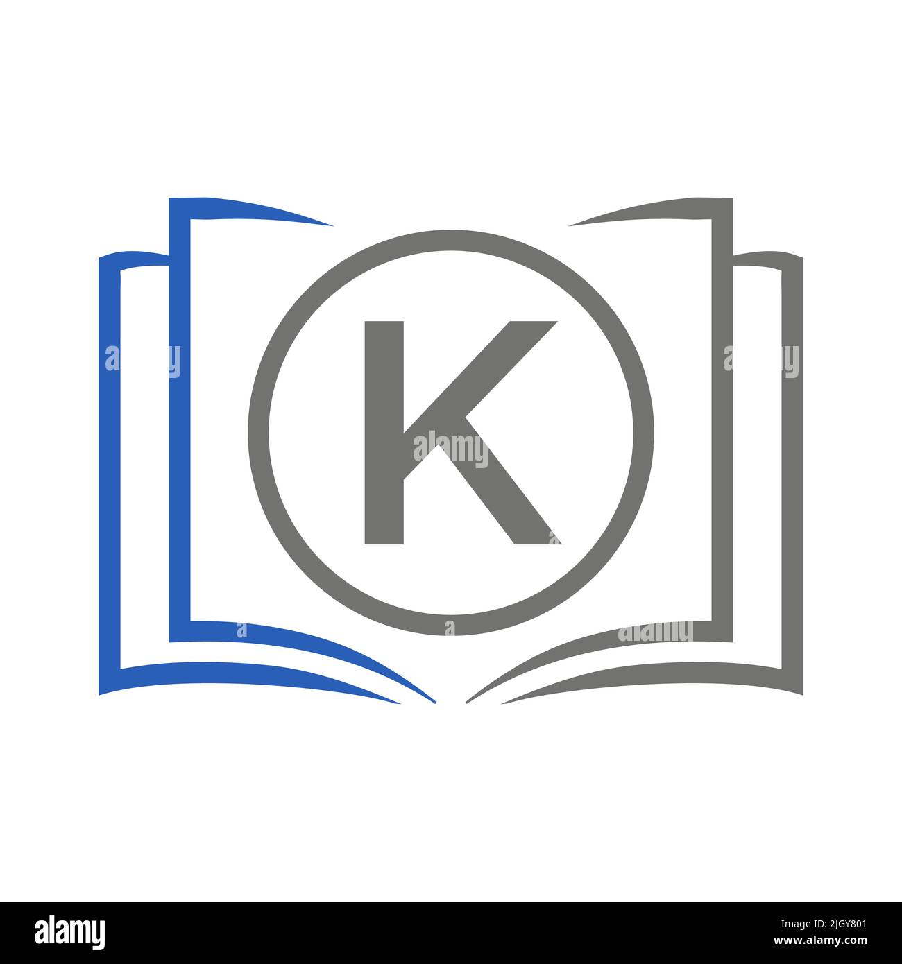 Education Logo On Letter K Template. Open Book Logo On K Letter, Initial Educational Sign Concept Template Stock Vector