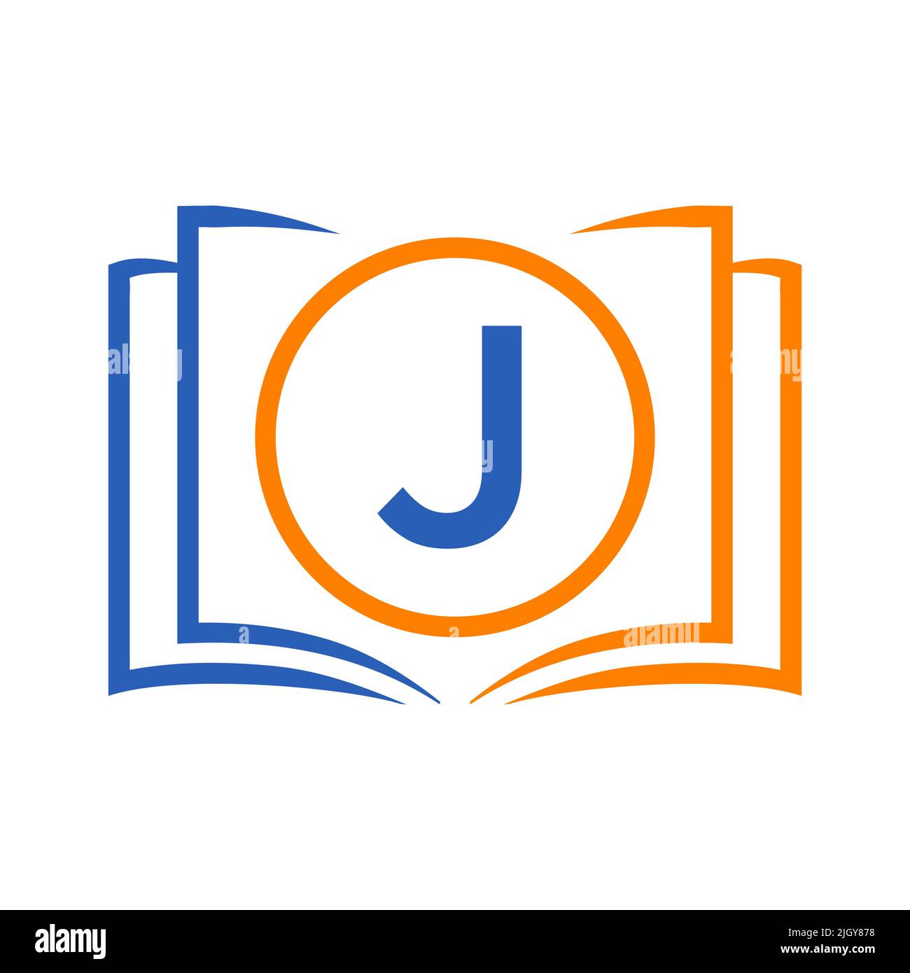 Education Logo On Letter J Template. Open Book Logo On J Letter, Initial Educational Sign Concept Template Stock Vector