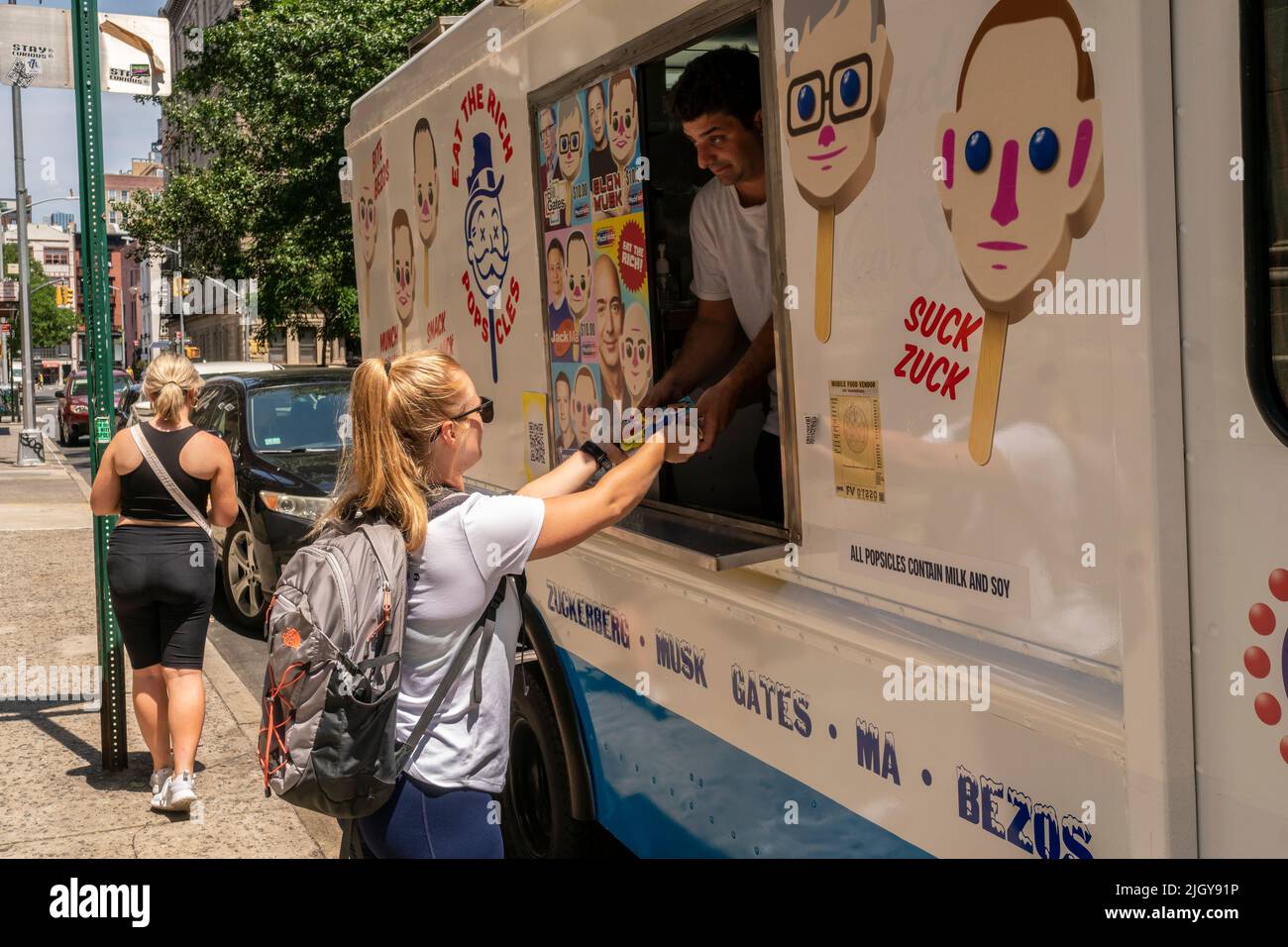 The “Eat The Rich” repurposed ice cream truck, parked in Greenwich