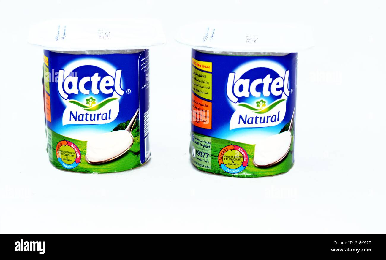 Cairo, Egypt, May 27 2022 Lactel natural yoghurt, Natural source of