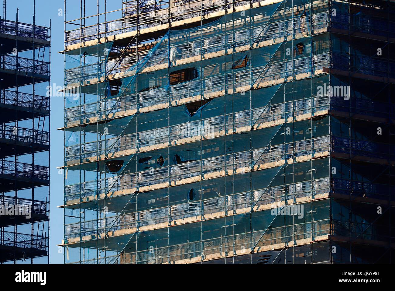 Scaffolding and netting on the Monk Bridge apartments in Leeds City