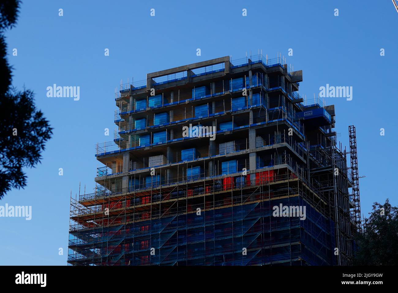 Scaffolding and netting on the Monk Bridge apartments in Leeds City