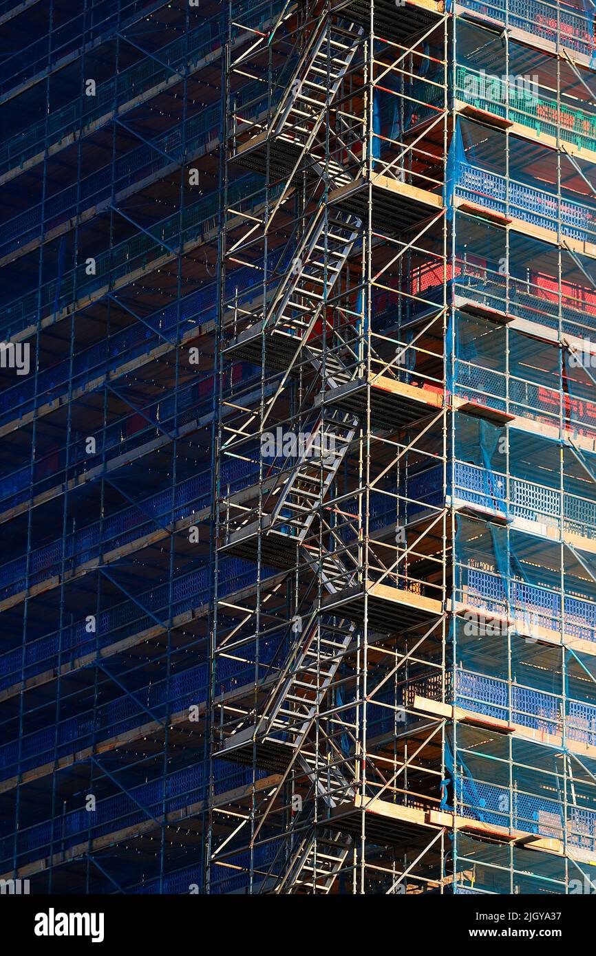 Scaffolding and netting on the Monk Bridge apartments in Leeds City
