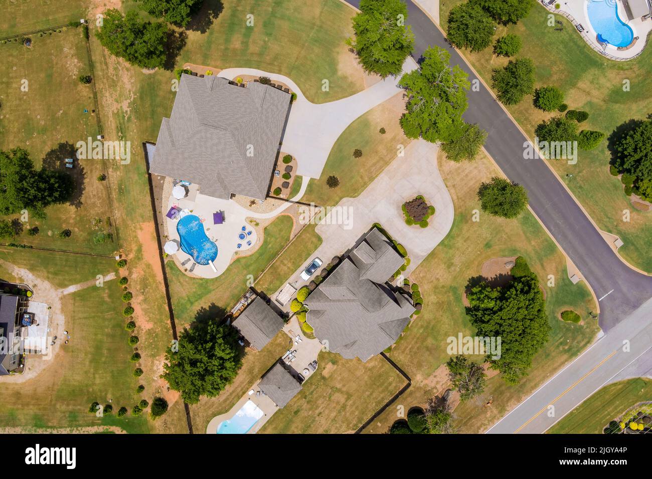 Residential sleeping area street the a small town with above aerial view in Boiling Springs South Carolina Stock Photo