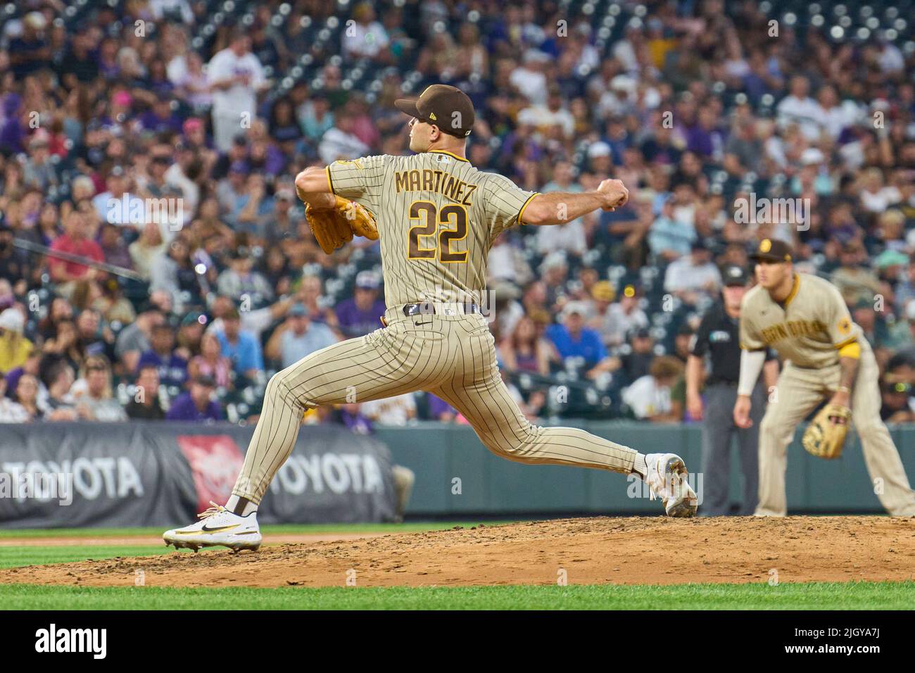 Denver CO, USA. 12th July, 2022. San Diego pitcher Nick Martinez