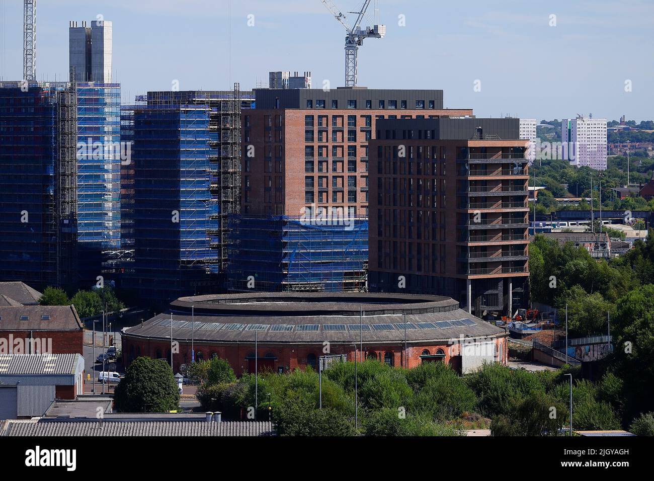 Monk Bridge apartments under construction and The Railway Roundhouse in