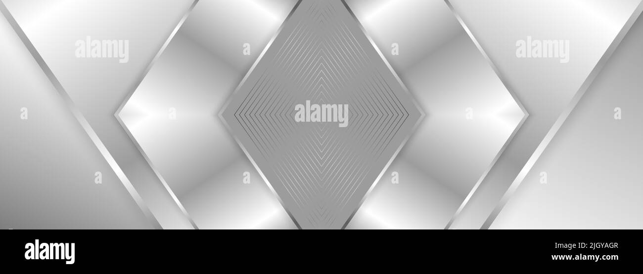 Abstract geometric wide metallic background with silver gradient lines ...