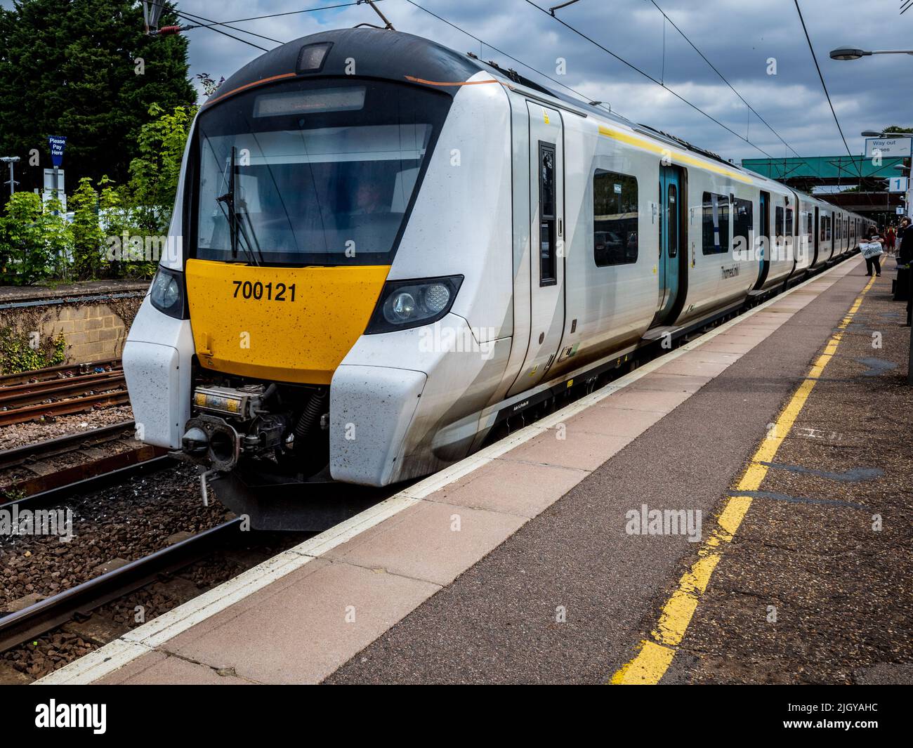 Thameslink Train at Royston Station in Hertfordshire UK. Thameslink Train on the Thameslink Cambridge to Brighton line. Stock Photo