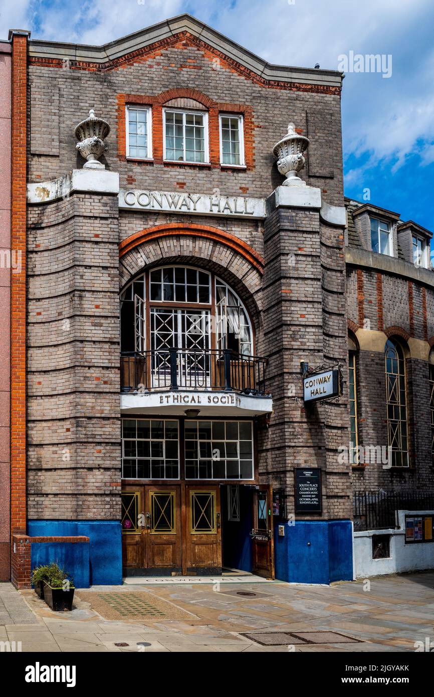 Conway Hall London Red Lion Square entrance, C. London. Conway Hall is owned by the charity Conway Hall Ethical Society and was first opened in 1929. Stock Photo