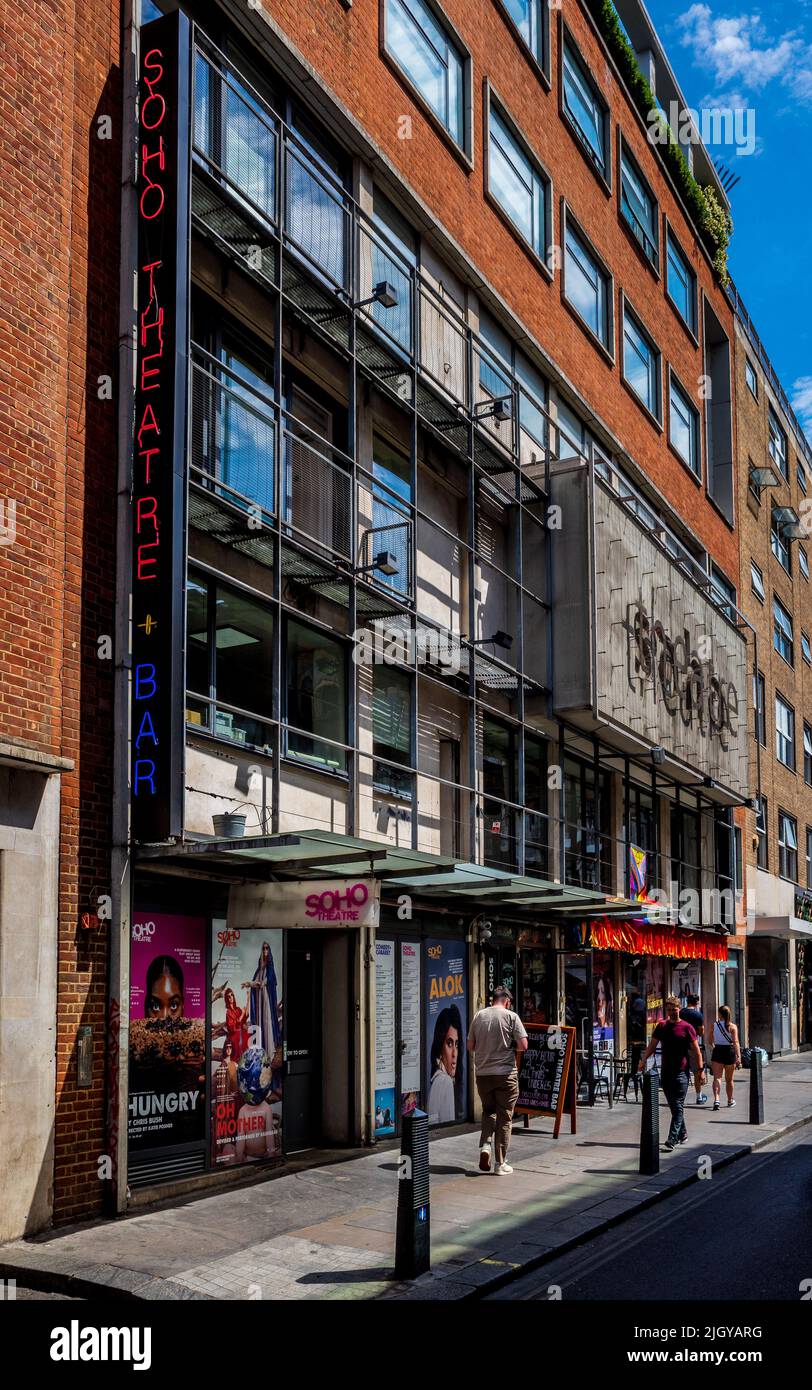 Soho Theatre and Soho Theatre Bar on Dean St, Soho, London. Founded in 1969 it moved to Dean St in 2000. Soho Nightlife. Stock Photo