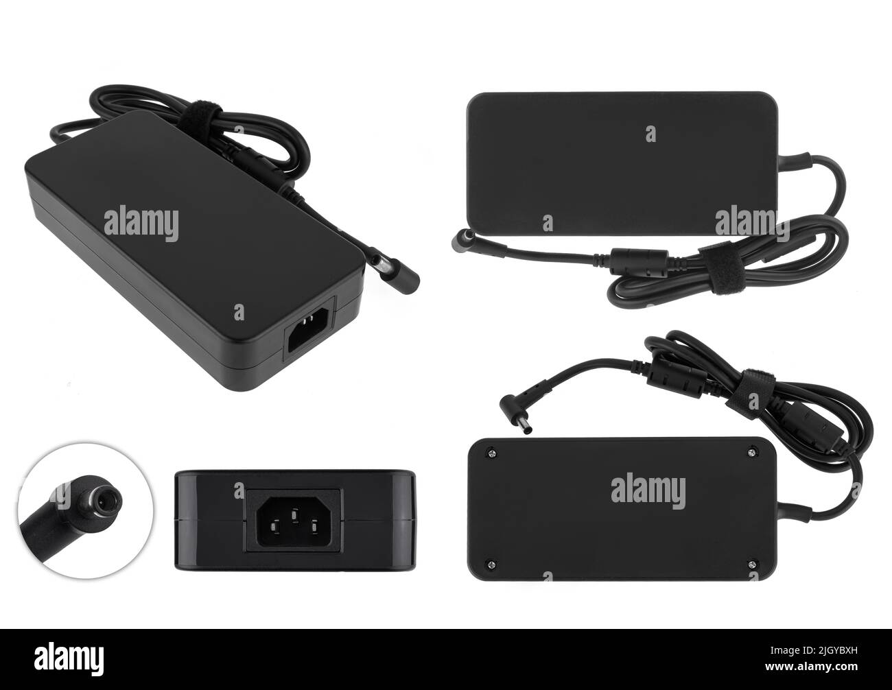laptop power adapter, laptop accessory, on white background, collage