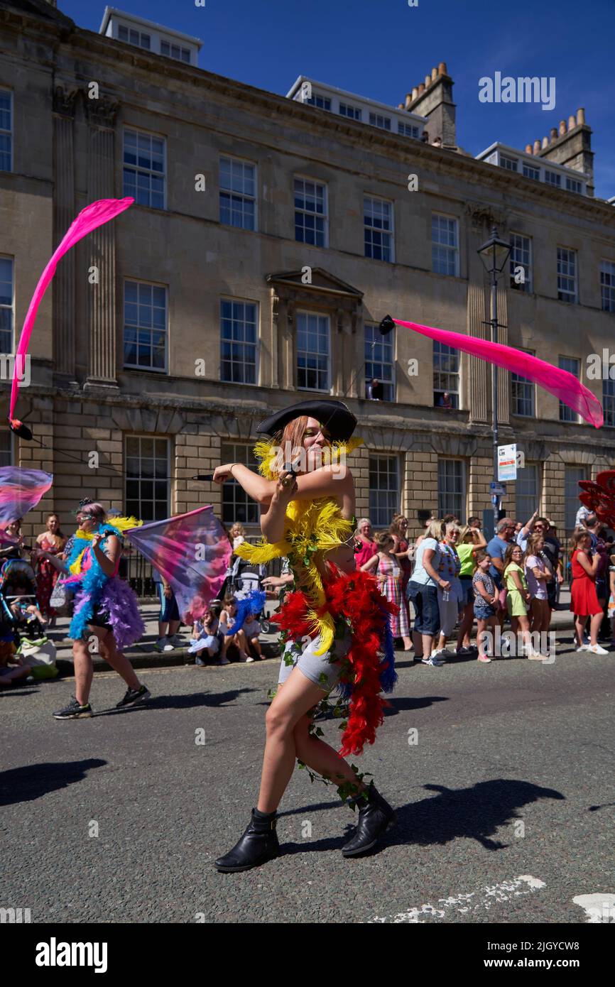 Carnival parade progressing through the streets of the historic city of Bath in Somerset Stock ...