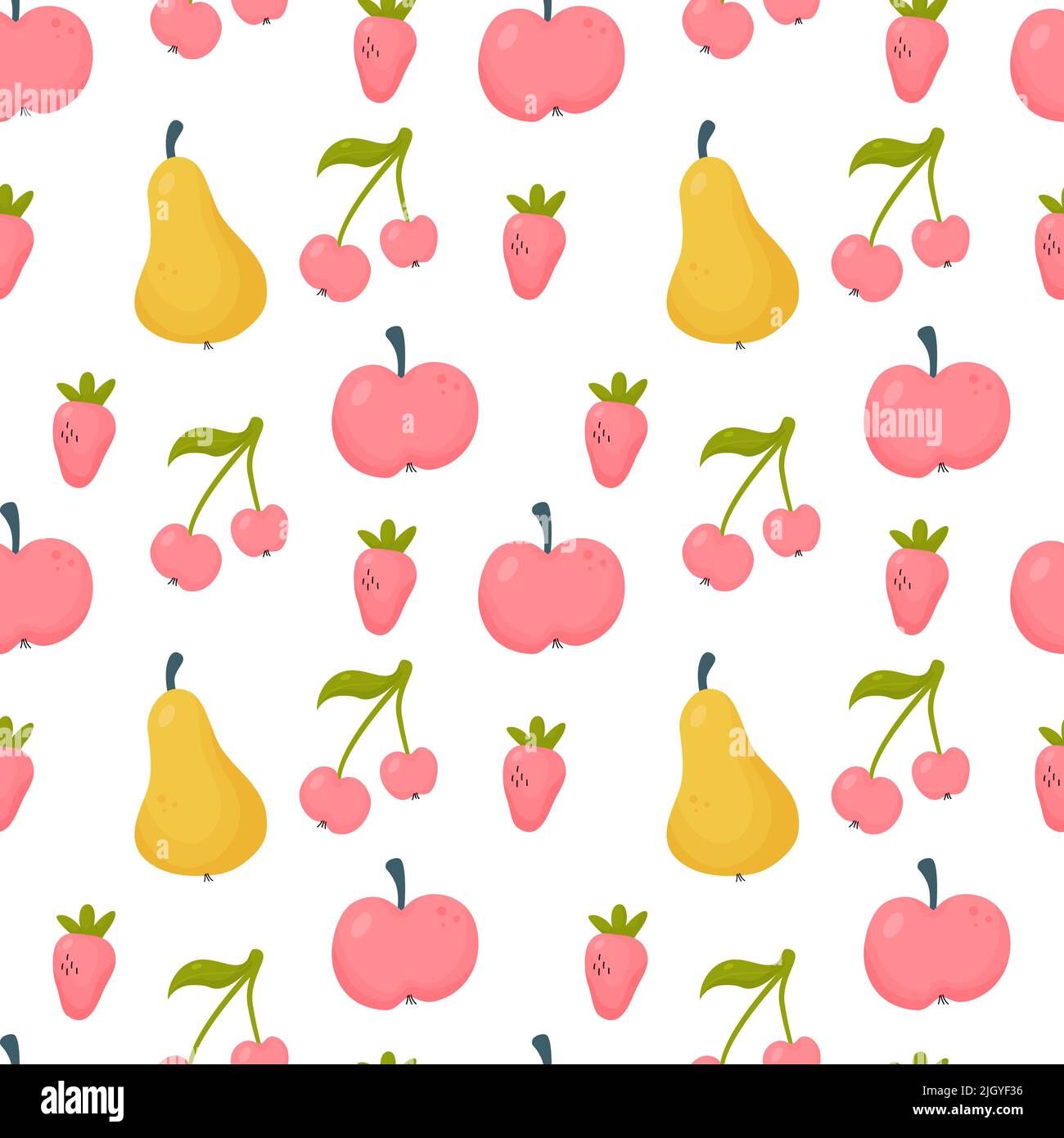 Pears, strawberries, cherries and apples seamless pattern Stock Vector