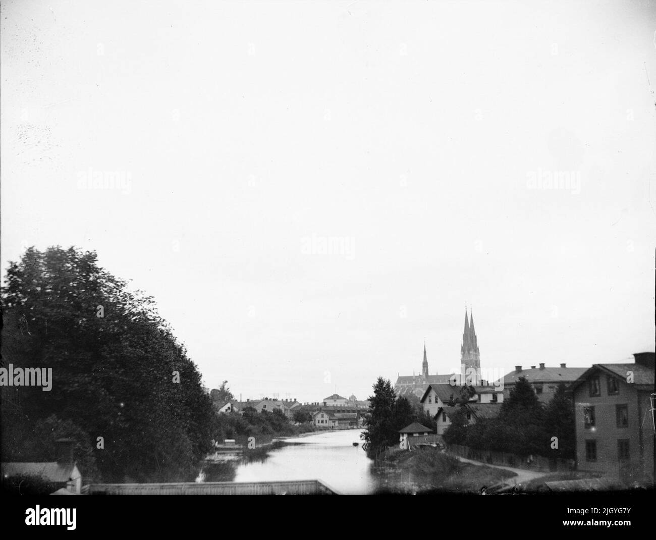 View of Fyrisån and Uppsala Cathedral, Uppsala 1900 - 1901. Historical