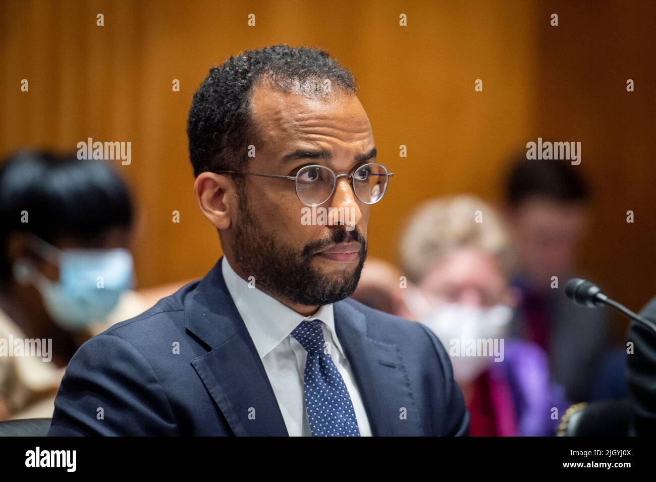 Washington, Vereinigte Staaten. 13th July, 2022. Yohannes Abraham appears before a Senate Committee on Foreign Relations hearing for his nomination to be Representative of the United States of America to the Association of Southeast Asian Nations, with the rank and status of Ambassador, in the Dirksen Senate Office Building in Washington, DC, Wednesday, July 13, 2022. Credit: Rod Lamkey/CNP/dpa/Alamy Live News Stock Photo