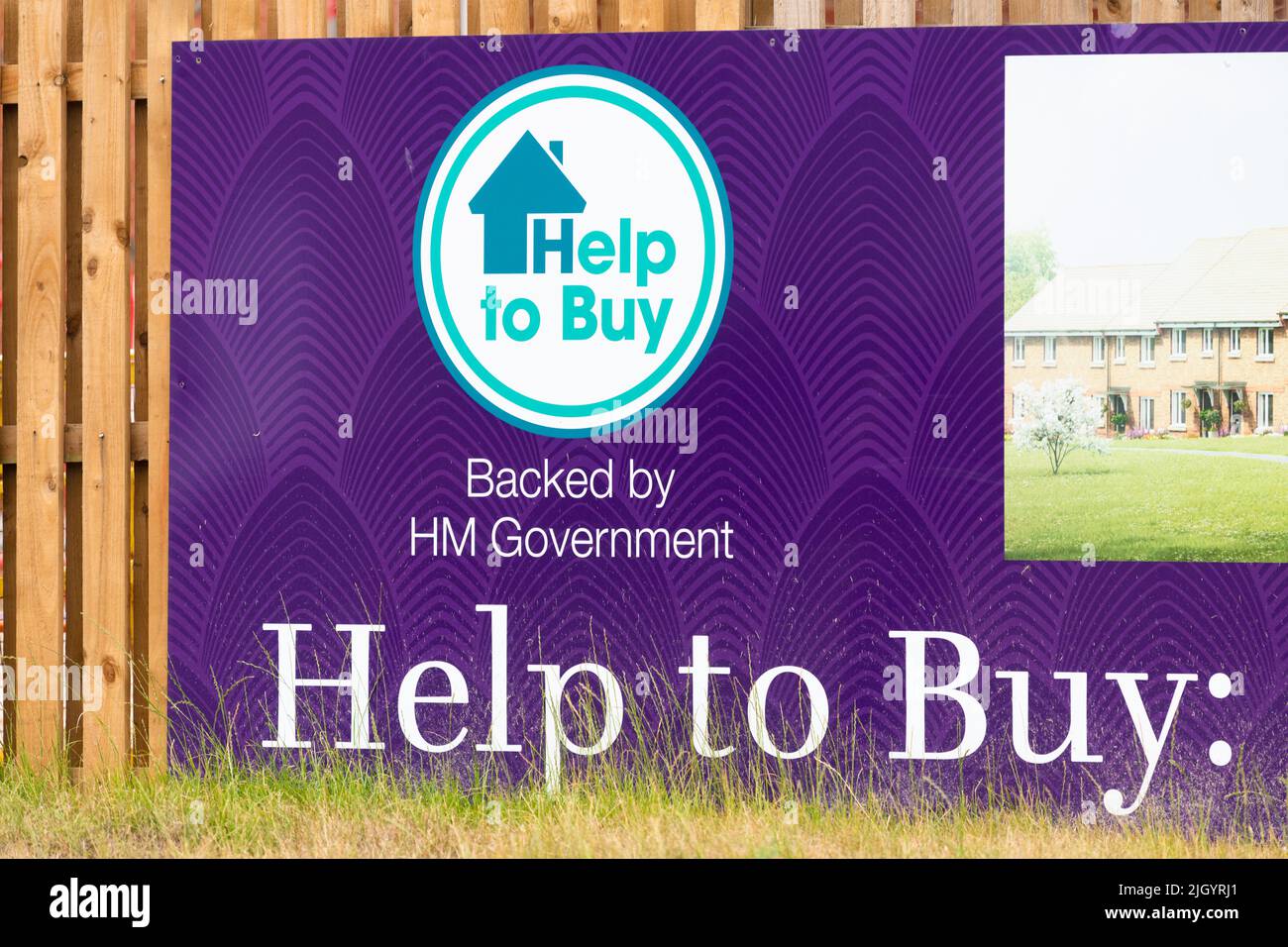 Help to Buy Scheme sign on new building estate - UK Stock Photo
