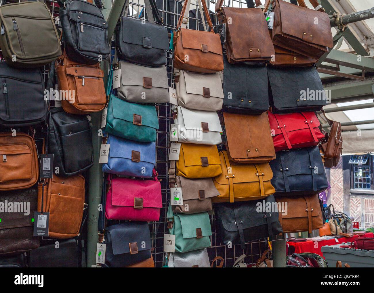 Bags and handbag stall in the market at Bags and handbag stall in the