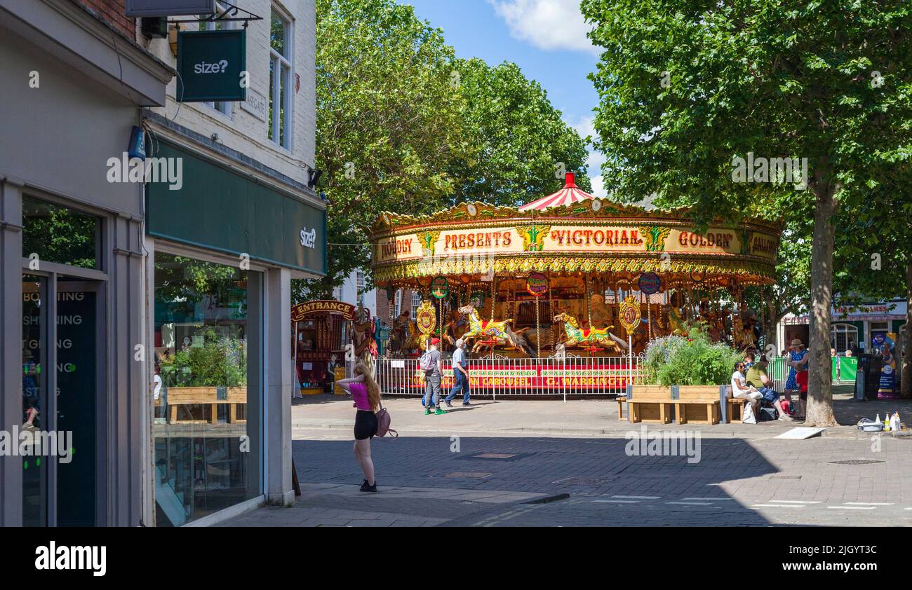 Fairground horses on a traditional carousel ride in York,North